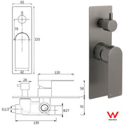 Gun Metal Grey Square Wall Mounted Shower Mixer Diverter 2 Ways Switch Valve Set V1233-KRS202GM