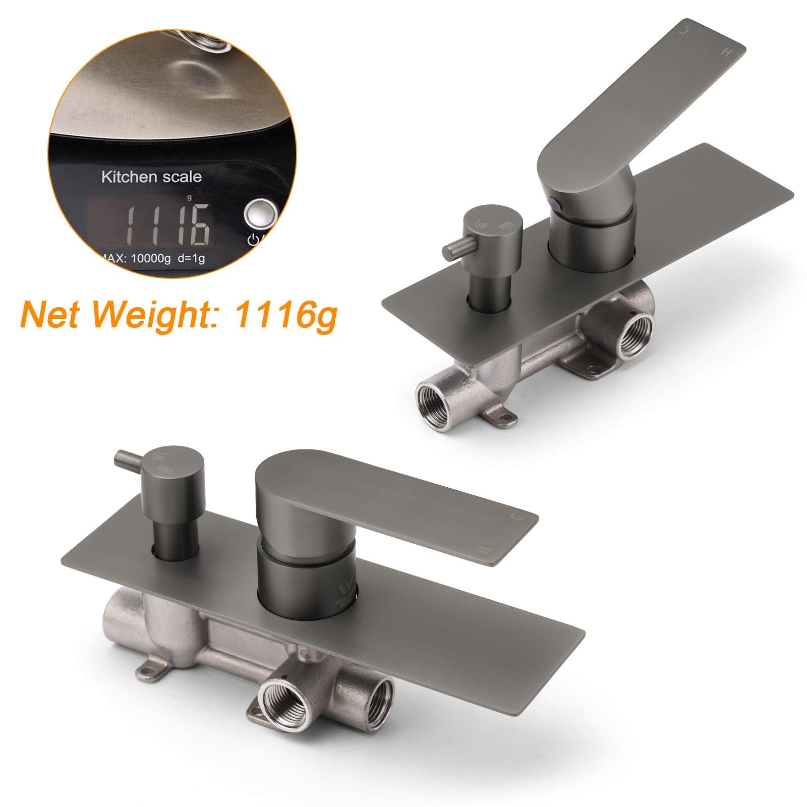 Gun Metal Grey Square Wall Mounted Shower Mixer Diverter 2 Ways Switch Valve Set V1233-KRS202GM