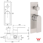 Brushed Nickel Silver Square Stylish 1/2inch Shower Mixer Diverter 2 Way Switch V1233-KRS202N