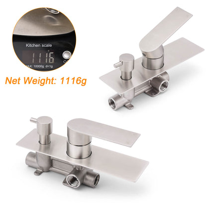 Brushed Nickel Silver Square Stylish 1/2inch Shower Mixer Diverter 2 Way Switch V1233-KRS202N