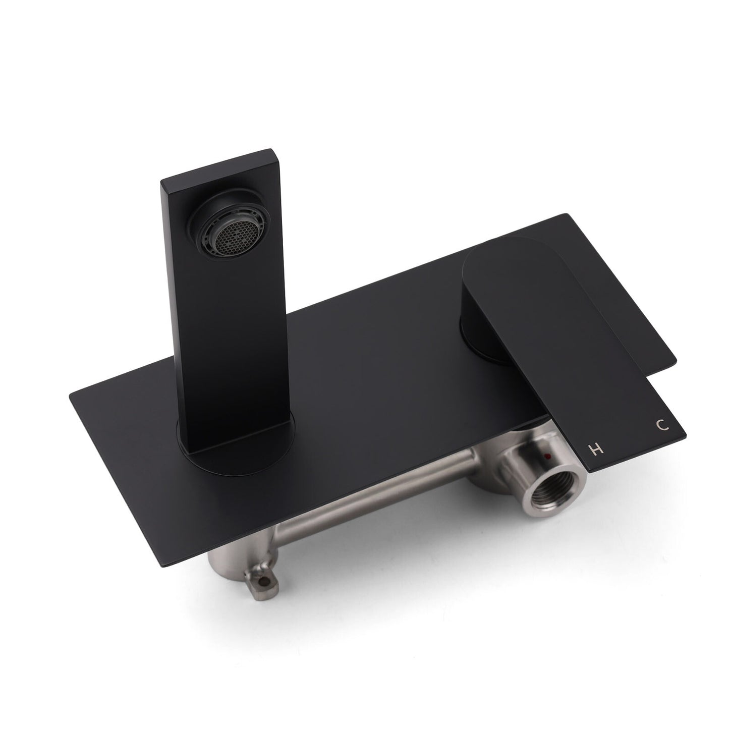 Matte Black Basin Mixer Bathroom Vanity Faucet Wall Mounted Tap Slim Flat Spout V1233-KRS301B