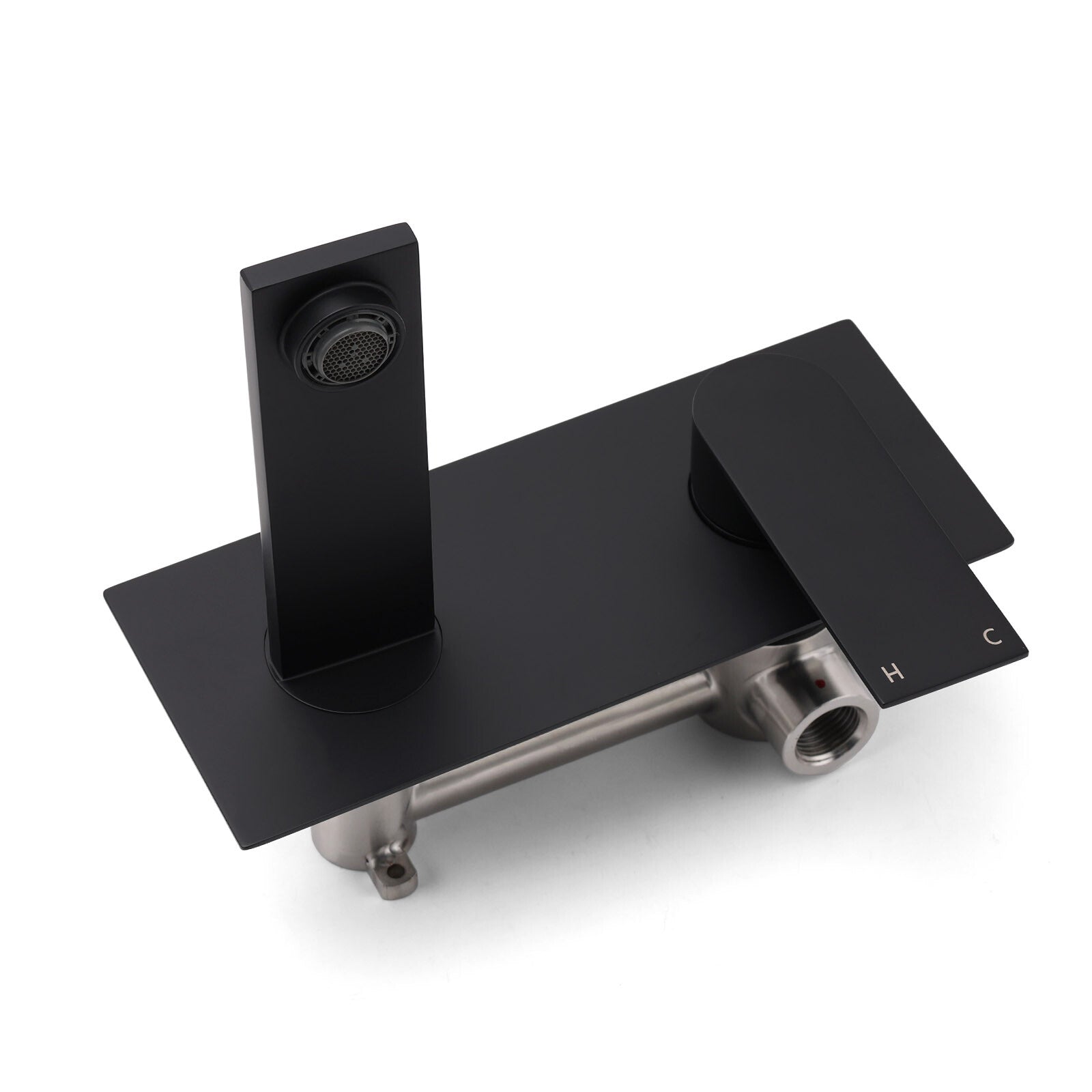 Matte Black Basin Mixer Bathroom Vanity Faucet Wall Mounted Tap Slim Flat Spout V1233-KRS301B