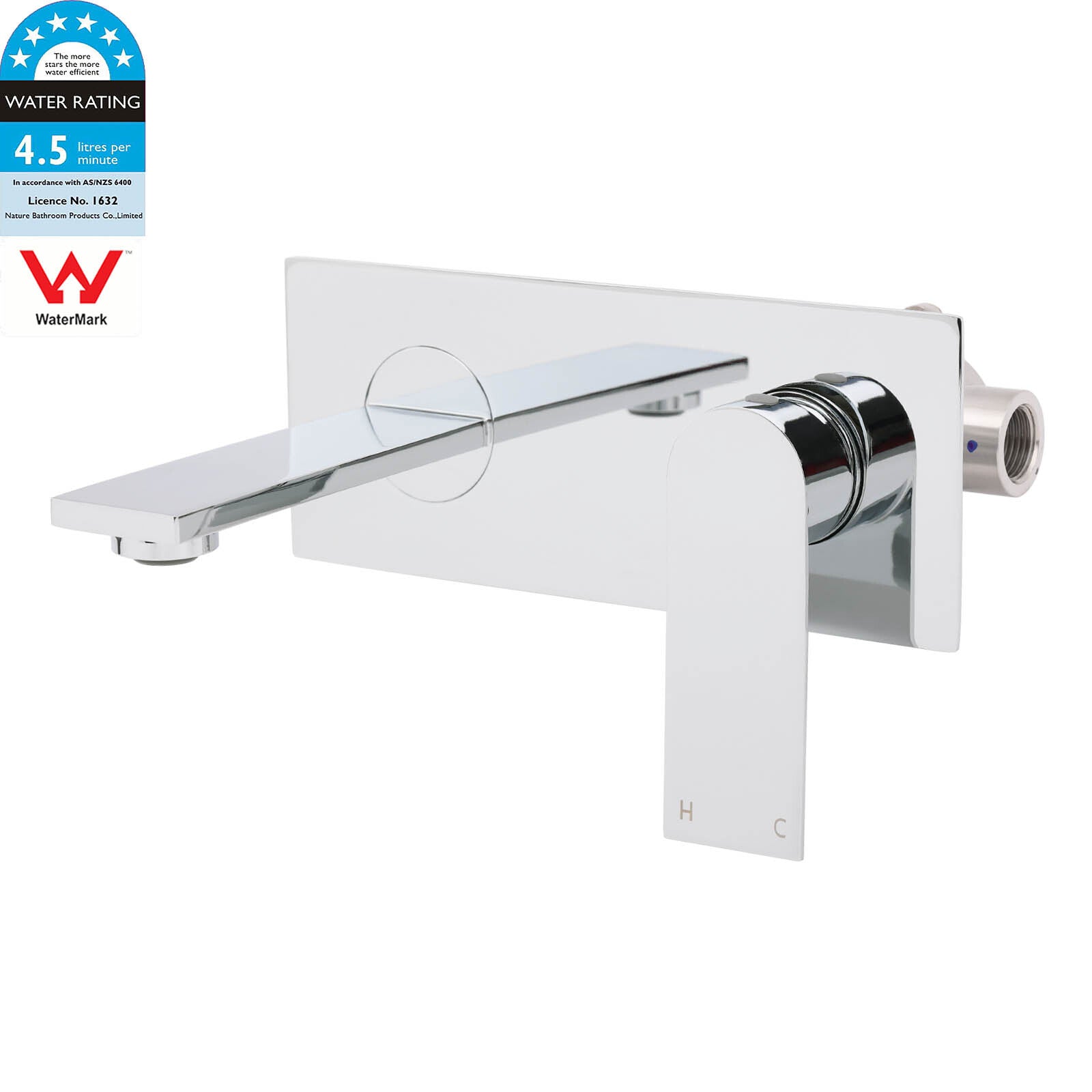 WELS 4.5L/m Chrome Square Wall Mounted Basin Mixer Laundry Faucet Tap Spout Set V1233-KRS301CR