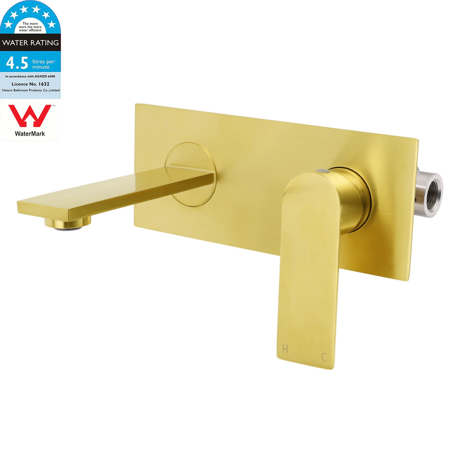 Brushed Gold Cubic Square Wall Mount Basin Mixer Laundry Tap Spout Vanity Faucet V1233-KRS301G