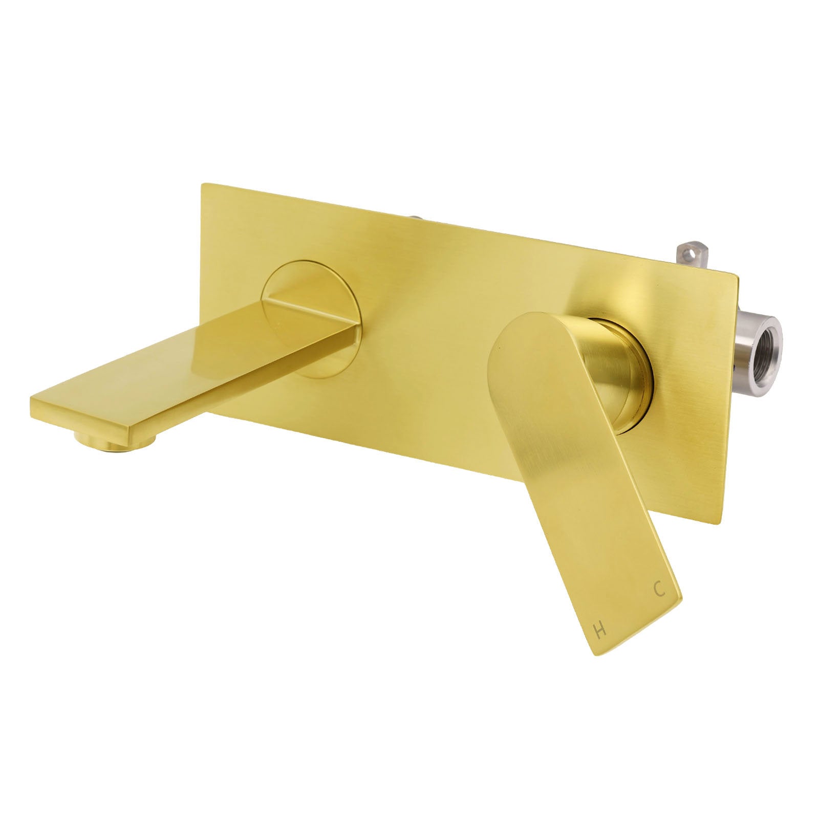Brushed Gold Cubic Square Wall Mount Basin Mixer Laundry Tap Spout Vanity Faucet V1233-KRS301G