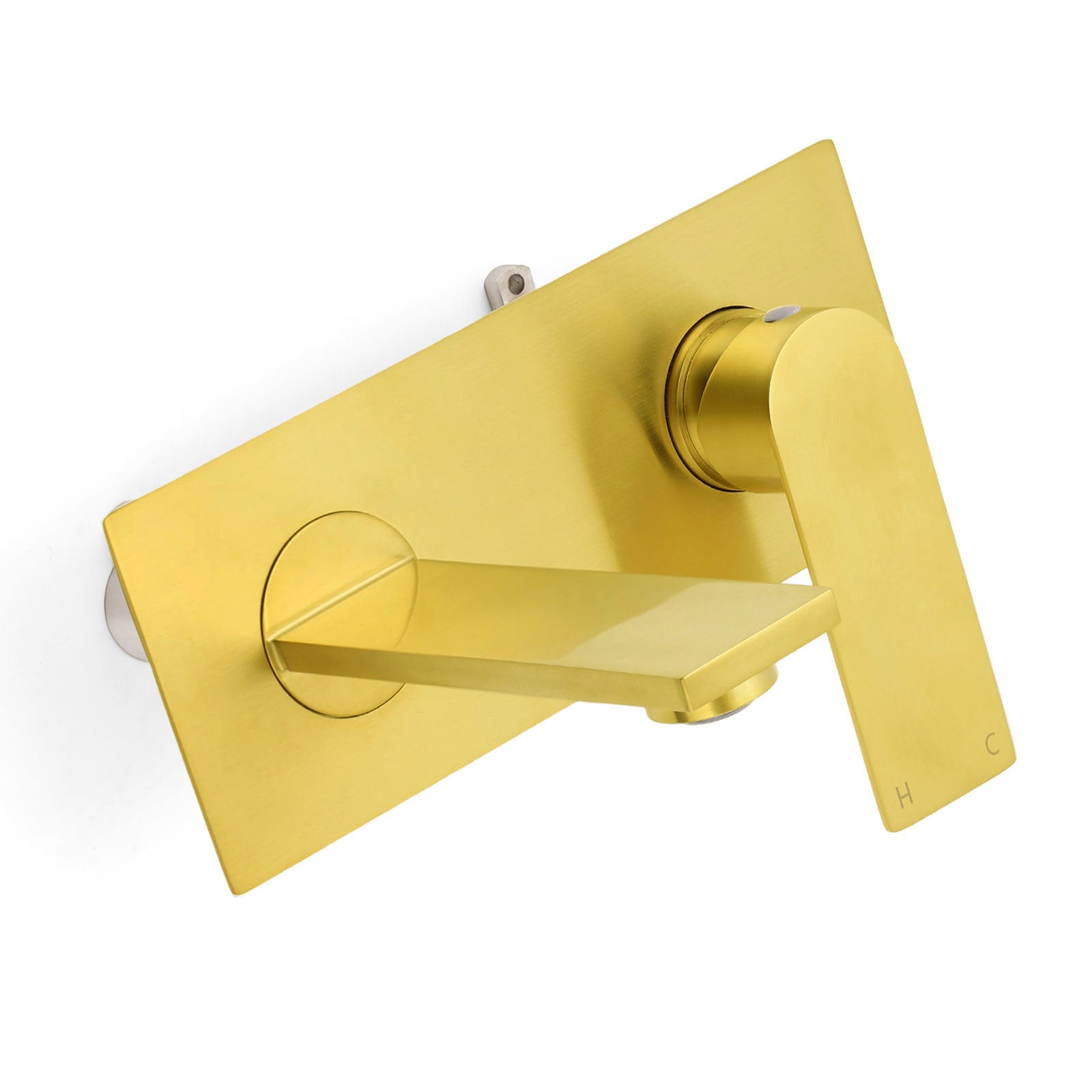 Brushed Gold Cubic Square Wall Mount Basin Mixer Laundry Tap Spout Vanity Faucet V1233-KRS301G