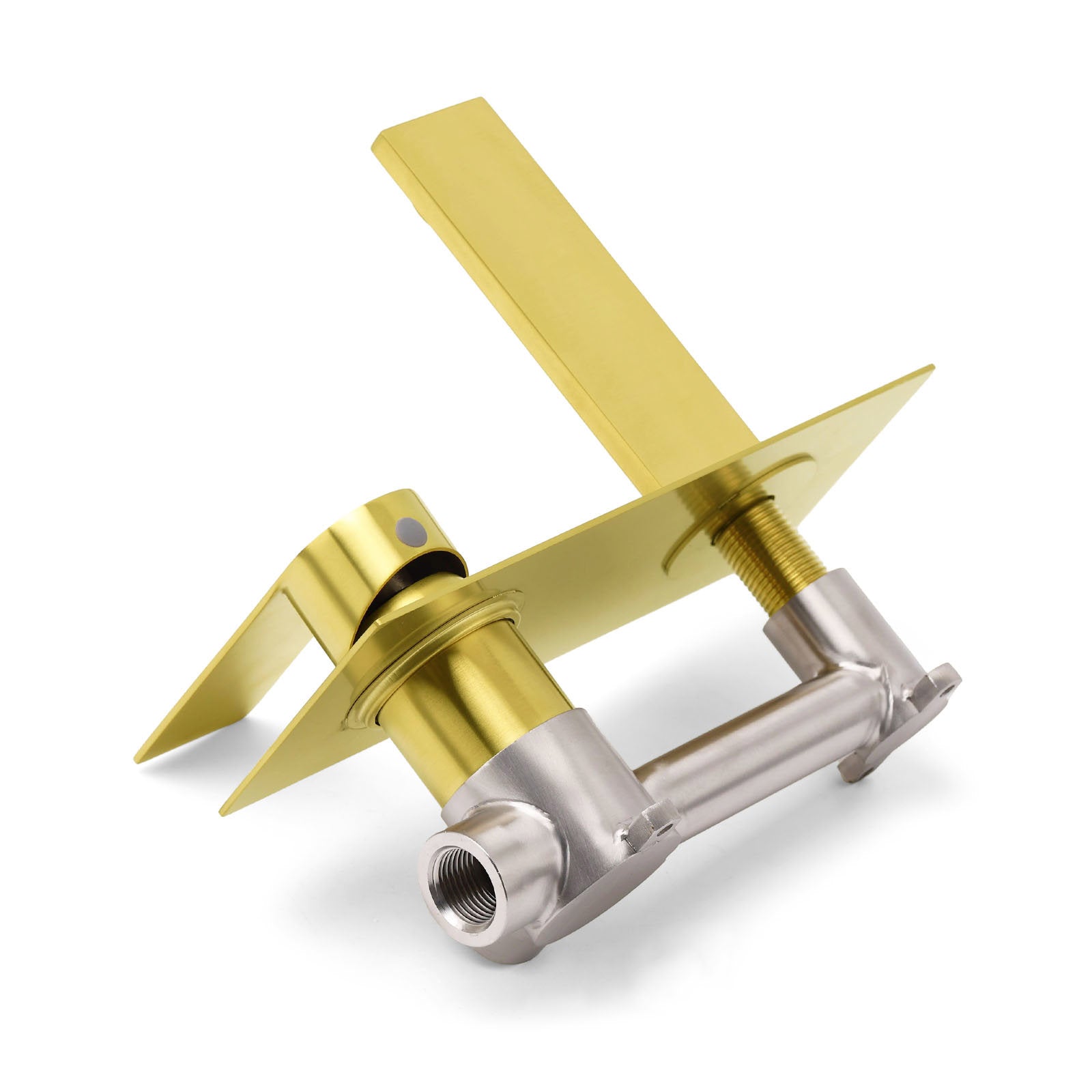 Brushed Gold Cubic Square Wall Mount Basin Mixer Laundry Tap Spout Vanity Faucet V1233-KRS301G
