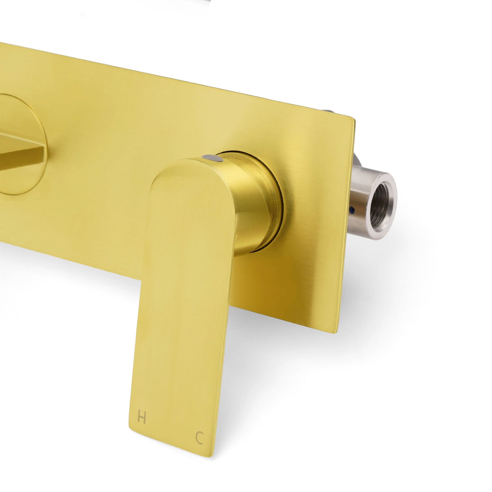 Brushed Gold Cubic Square Wall Mount Basin Mixer Laundry Tap Spout Vanity Faucet V1233-KRS301G