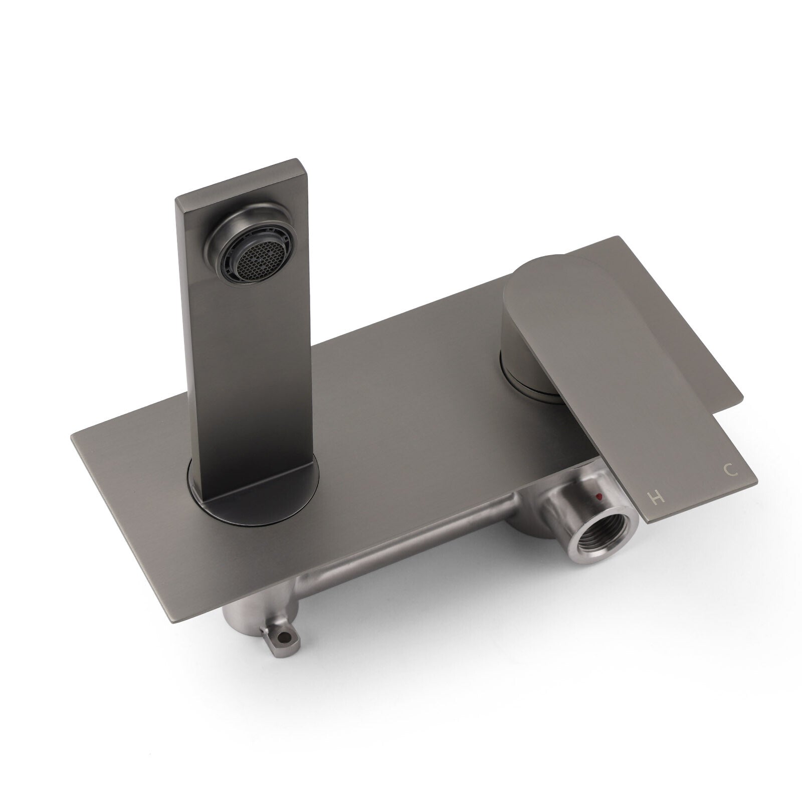 WELS 4.5L/m Gun Metal Square Wall Mount Basin Mixer Laundry Faucet Tap Spout Set V1233-KRS301GM