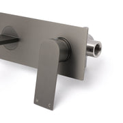 WELS 4.5L/m Gun Metal Square Wall Mount Basin Mixer Laundry Faucet Tap Spout Set V1233-KRS301GM