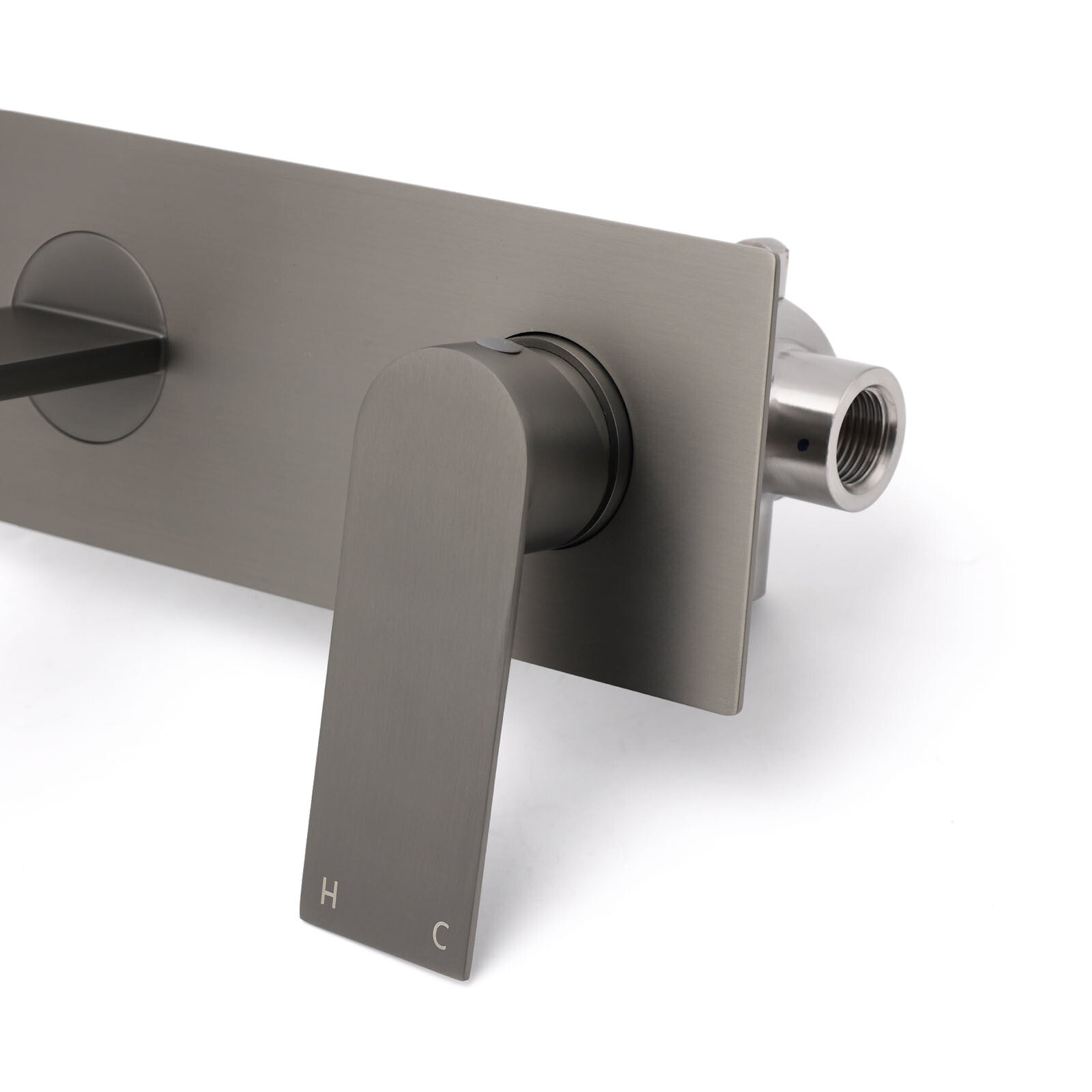WELS 4.5L/m Gun Metal Square Wall Mount Basin Mixer Laundry Faucet Tap Spout Set V1233-KRS301GM