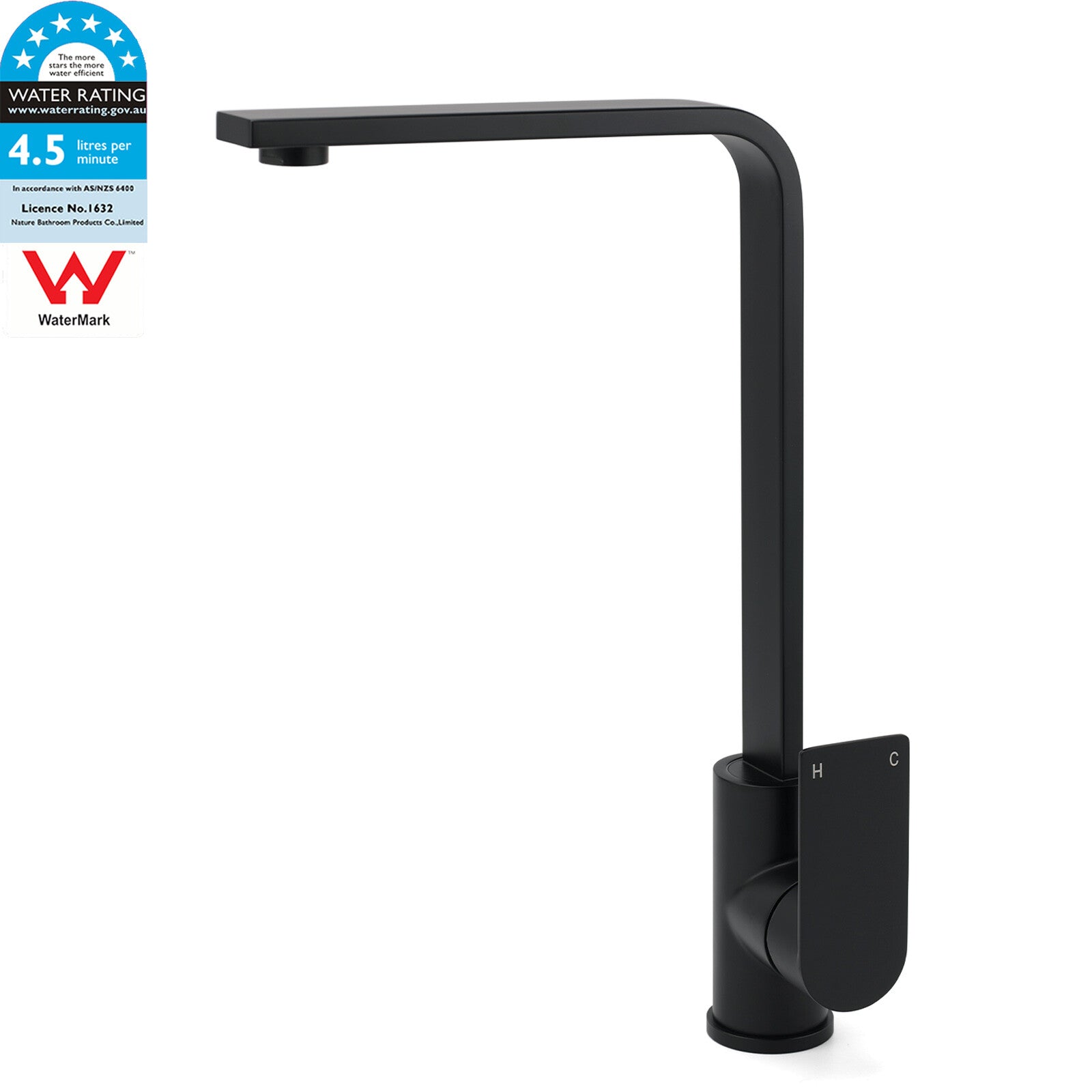 WELS Matte Black High Rise Gooseneck Kitchen Sink Laundry Mixer Faucet Tapware V1233-KRS501BL