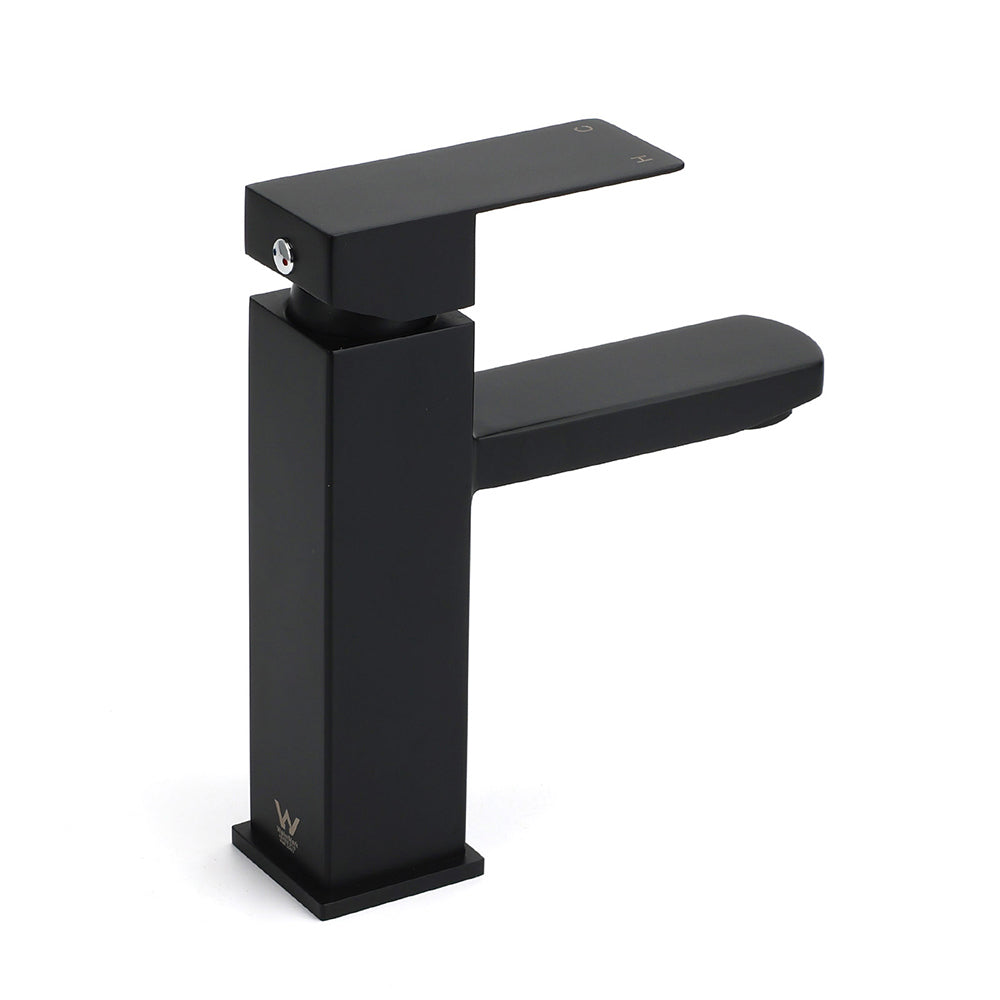 WELS Classic Square Matt Black Basin Mixer Vanity Laundry Sink Faucet Tap Outlet V1233-KSQ101B