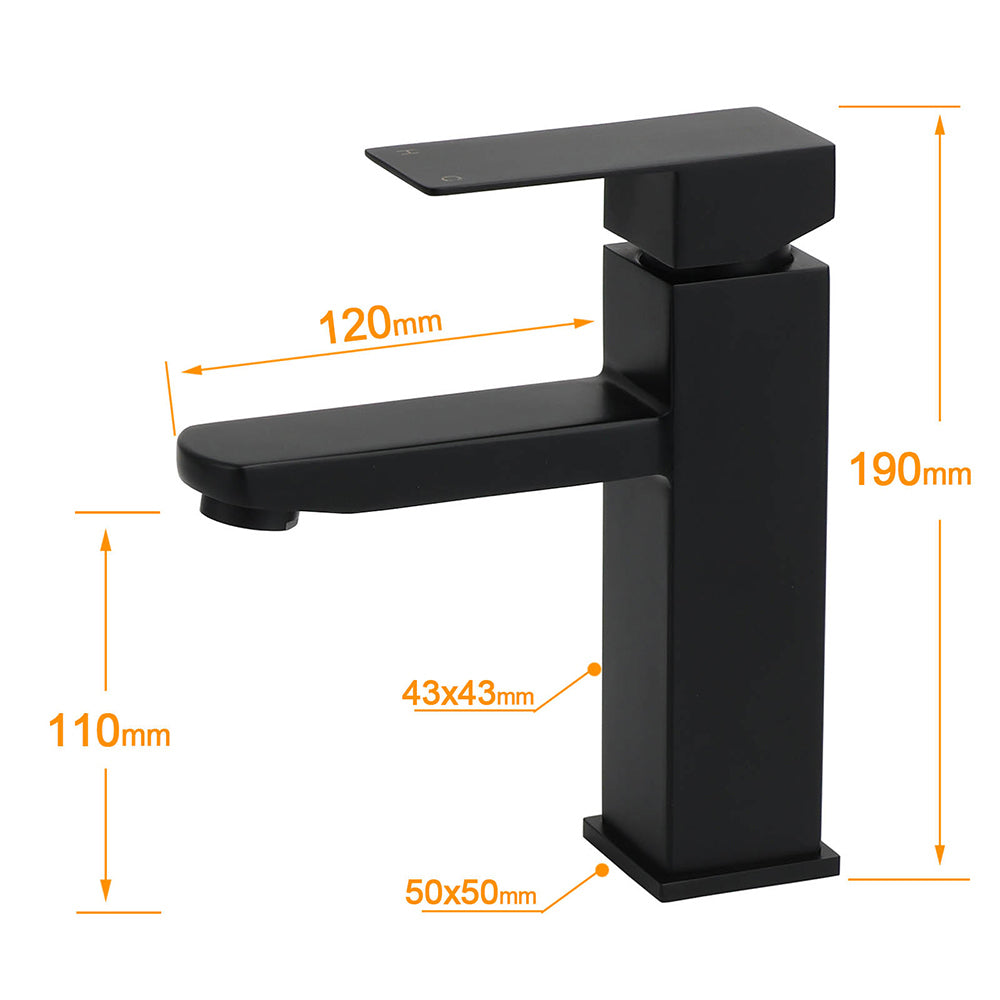 WELS Classic Square Matt Black Basin Mixer Vanity Laundry Sink Faucet Tap Outlet V1233-KSQ101B