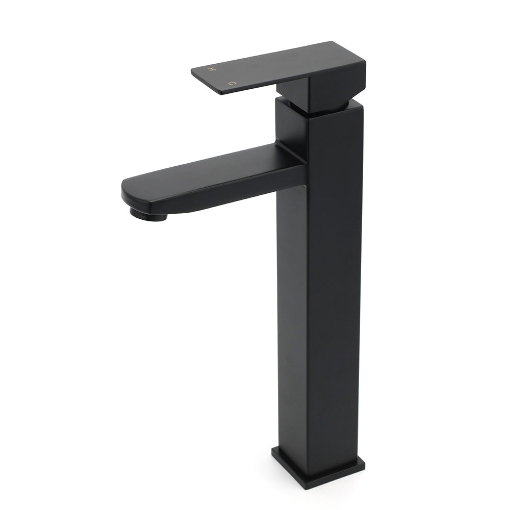 Matt Black Tall Square Basin Mixer Vanity Laundry Counter Sink Faucet Tap Outlet V1233-KSQ102B