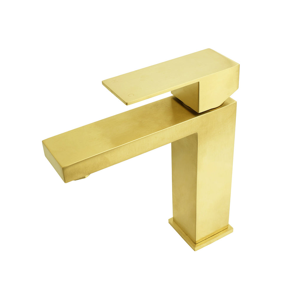 Brushed Gold 165mm Square Basin Mixer Faucet Hot Cold Tap Kitchen Laundry Vanity V1233-KSQ103G