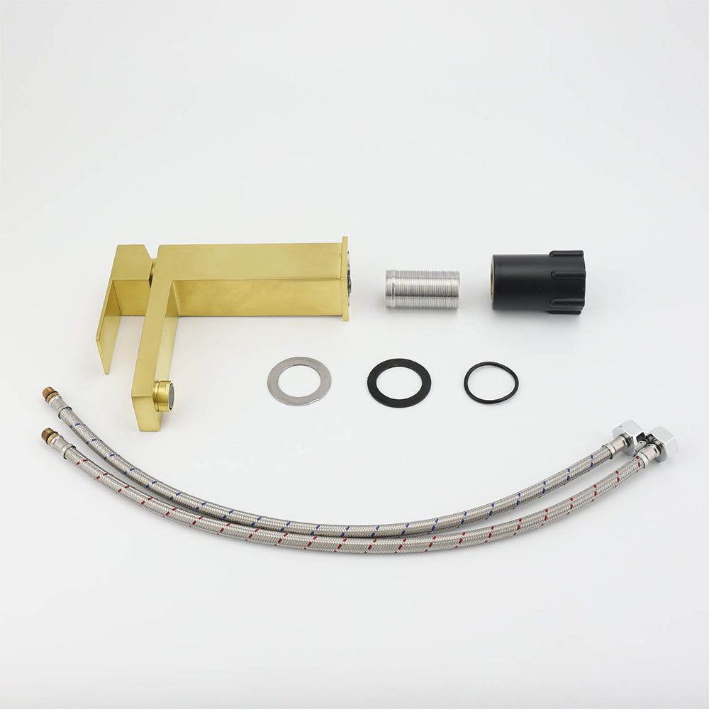 Brushed Gold 165mm Square Basin Mixer Faucet Hot Cold Tap Kitchen Laundry Vanity V1233-KSQ103G