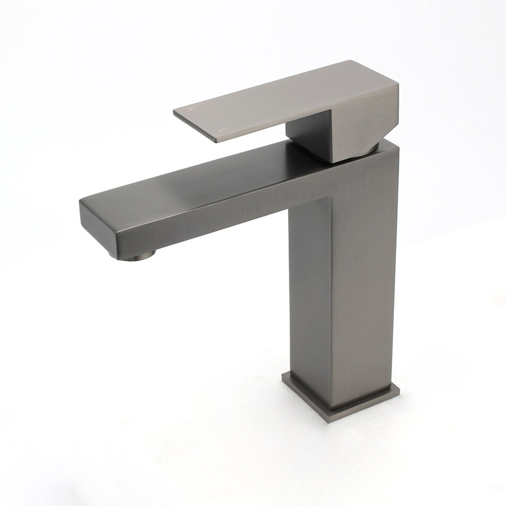 Gun Metal Square Cubic Basin Mixer Faucet Hot Cold Tap Kitchen Laundry Vanity Set V1233-KSQ103GM