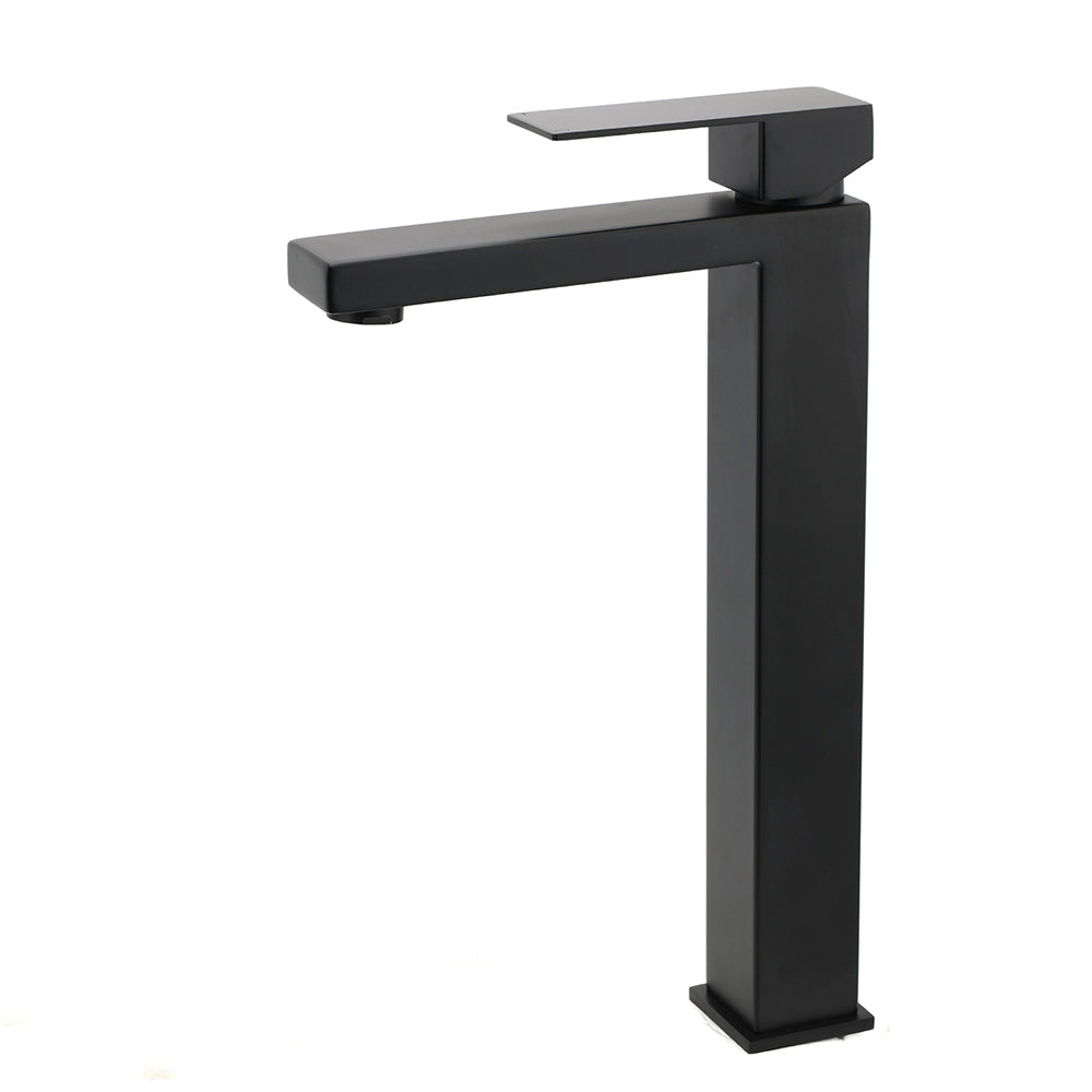 Matt Black Stainless Steel Square Tall Basin Mixer Sink Tap High Vanity Spout V1233-KSQ104B
