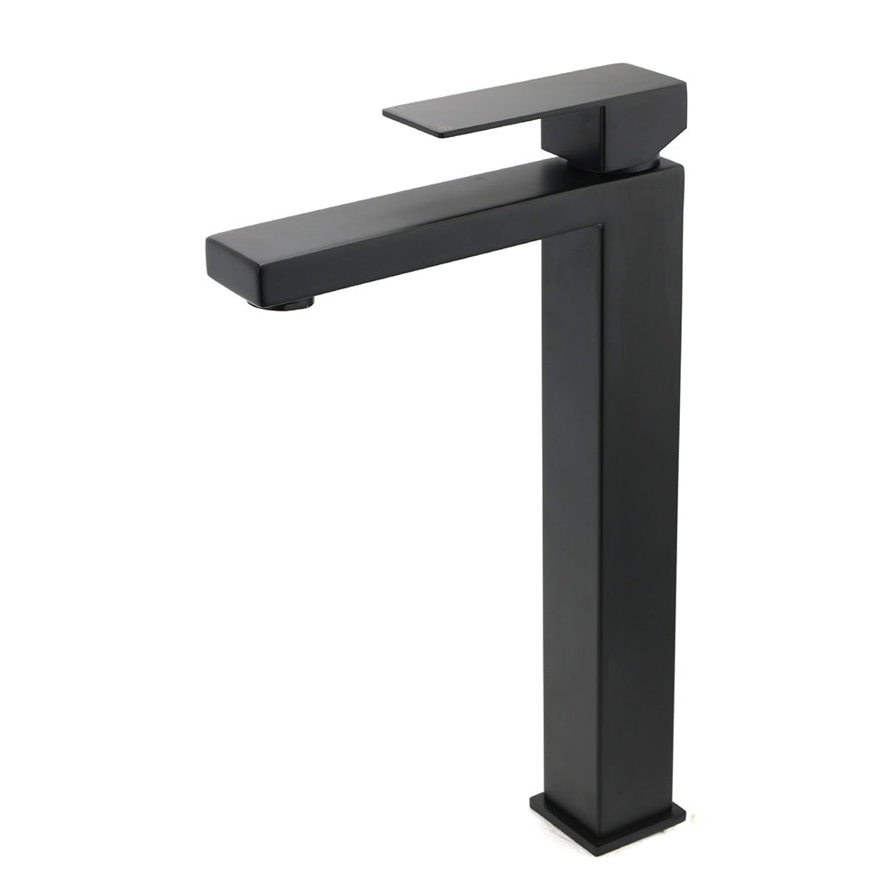 Matt Black Stainless Steel Square Tall Basin Mixer Sink Tap High Vanity Spout V1233-KSQ104B