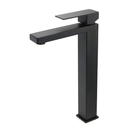 Matt Black Stainless Steel Square Tall Basin Mixer Sink Tap High Vanity Spout V1233-KSQ104B