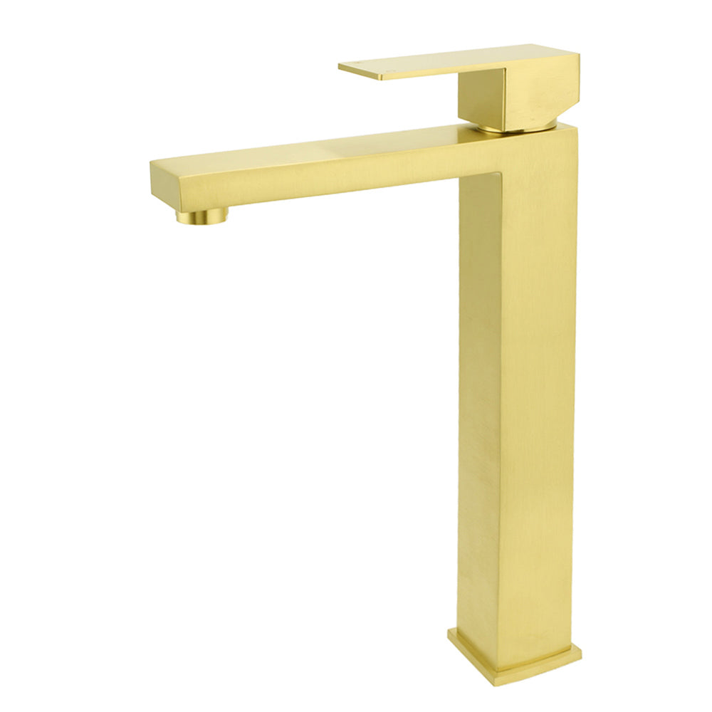WELS 6L/m Brushed Gold Square Tall Basin Vessel Mixer Kitchen Laundry Faucet Tap V1233-KSQ104G