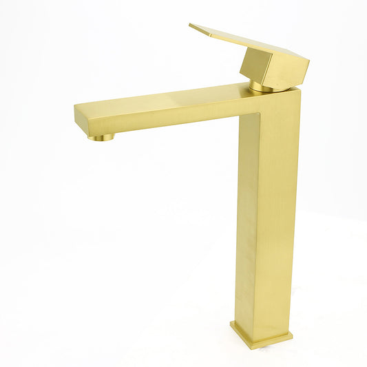 WELS 6L/m Brushed Gold Square Tall Basin Vessel Mixer Kitchen Laundry Faucet Tap V1233-KSQ104G
