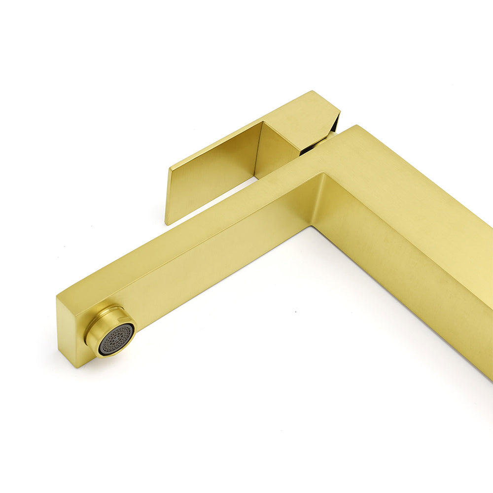 WELS 6L/m Brushed Gold Square Tall Basin Vessel Mixer Kitchen Laundry Faucet Tap V1233-KSQ104G