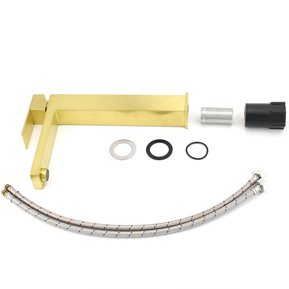 WELS 6L/m Brushed Gold Square Tall Basin Vessel Mixer Kitchen Laundry Faucet Tap V1233-KSQ104G