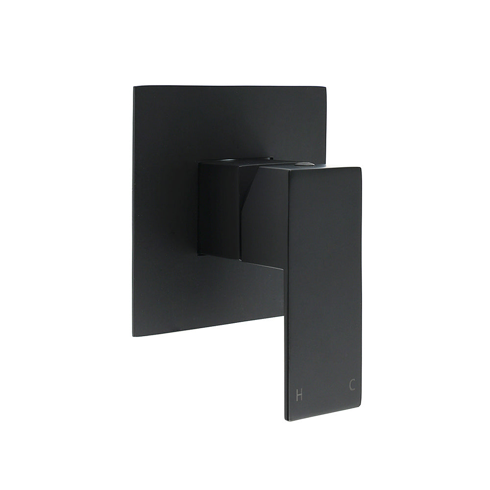 Matt Black Square Shower Mixer Hot Cold Tap Ceramic Cartridge Spindle Watermark V1233-KSQ201B