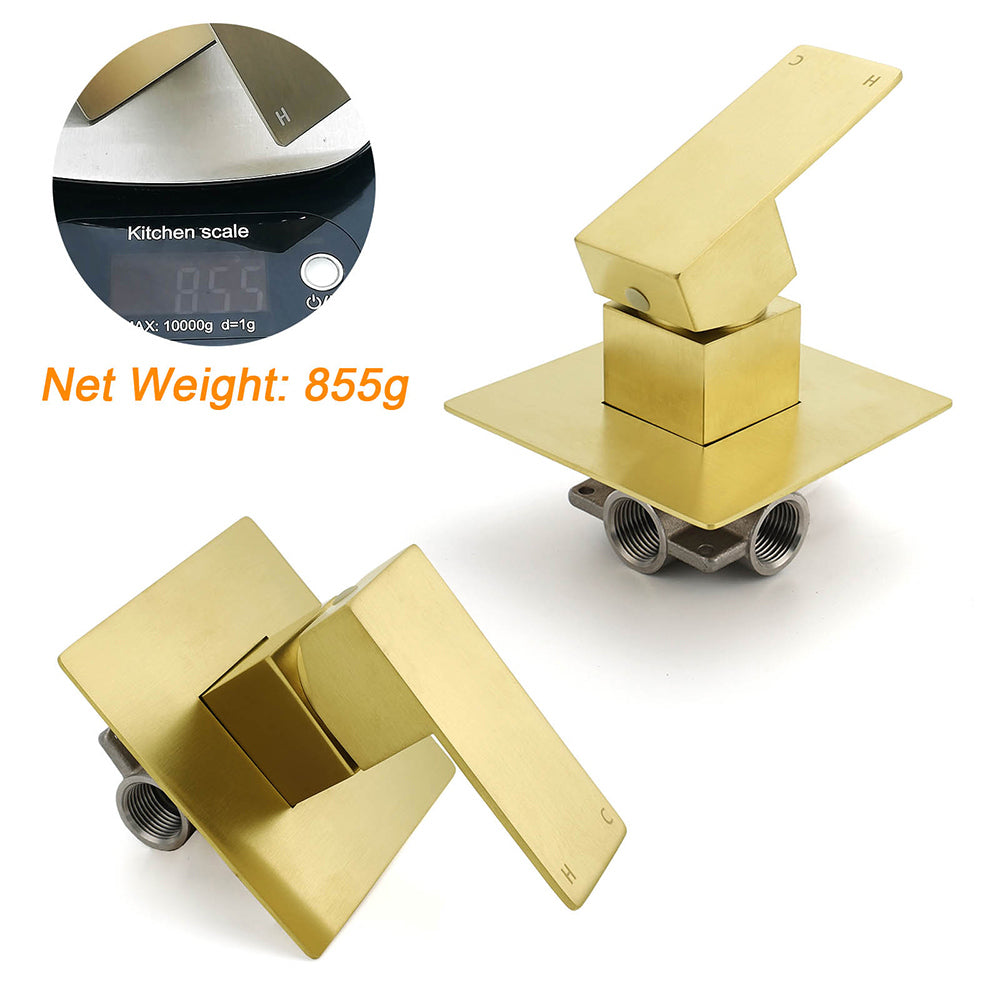 Brushed Gold Square Bath Shower Mixer Hot Cold Tap Ceramic Cartridge For Bath Set V1233-KSQ201GBG