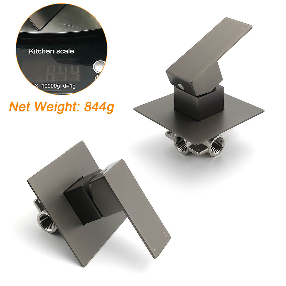 Watermark Gun Metal Square Bath Shower Mixer Hot Cold Tap Ceramic Cartridge Valve V1233-KSQ201GM
