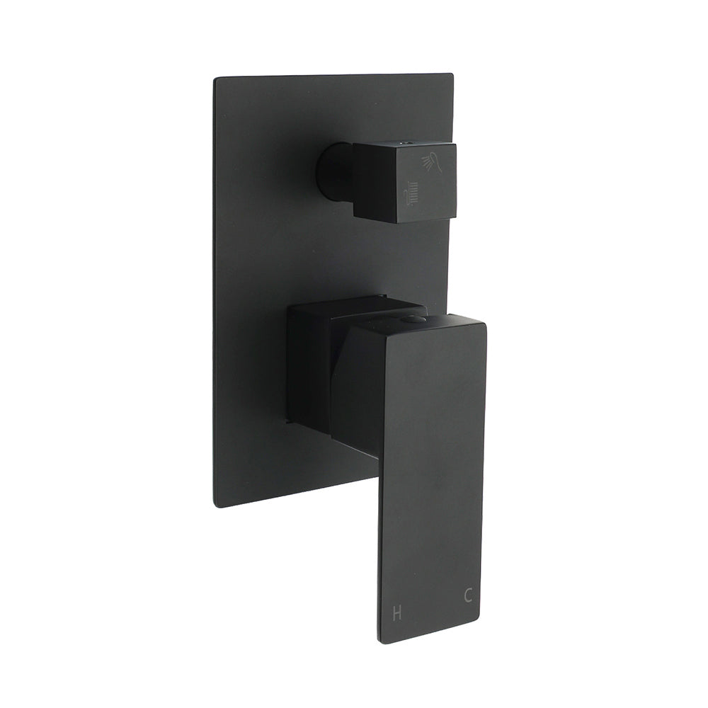 Matt Black Square Stainless Steel Shower Mixer 2 Way Bath Set Diverter Watermark V1233-KSQ202B