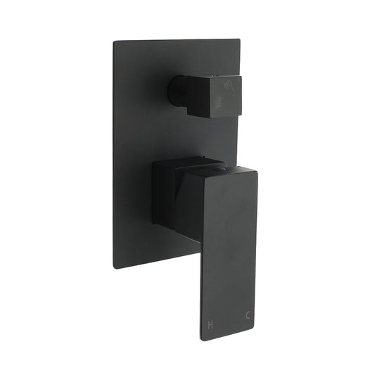 Matt Black Square Stainless Steel Shower Mixer 2 Way Bath Set Diverter Watermark V1233-KSQ202B