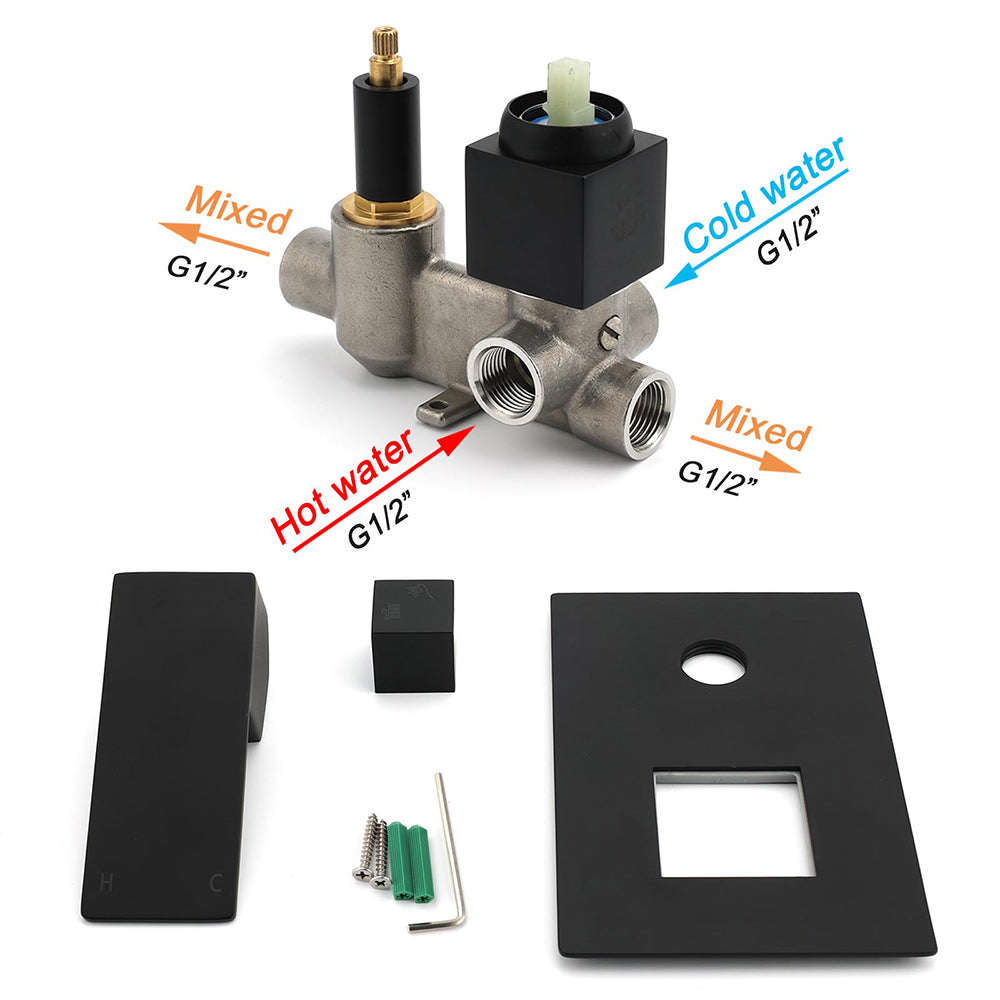 Matt Black Square Stainless Steel Shower Mixer 2 Way Bath Set Diverter Watermark V1233-KSQ202B