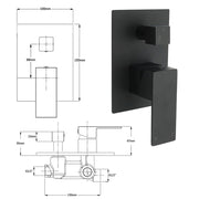 Matt Black Square Stainless Steel Shower Mixer 2 Way Bath Set Diverter Watermark V1233-KSQ202B