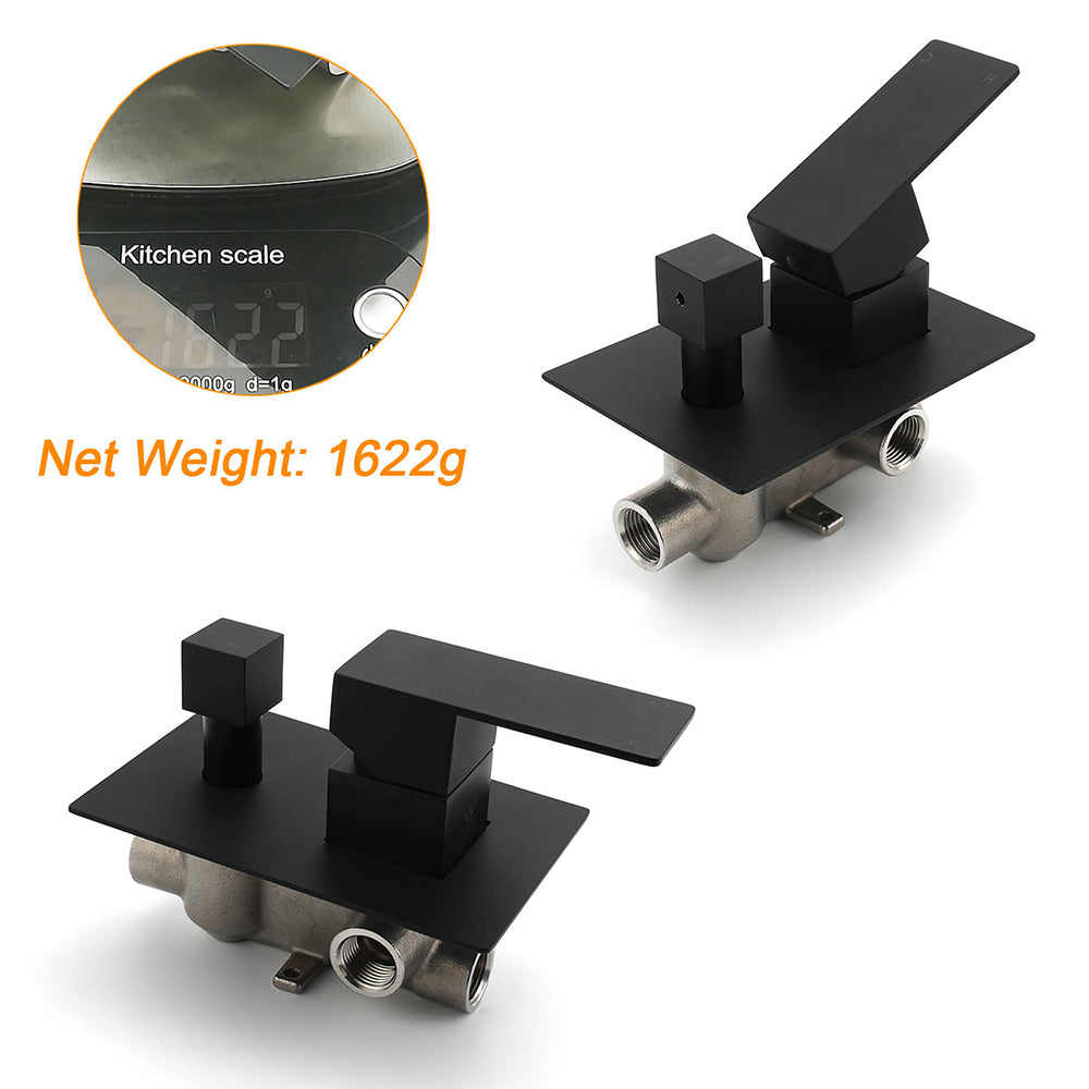Matt Black Square Stainless Steel Shower Mixer 2 Way Bath Set Diverter Watermark V1233-KSQ202B