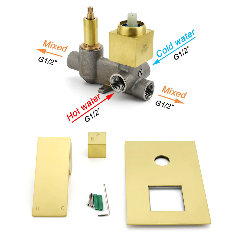 Watermark 1/2 Inch Shower Mixer Diverter Brushed Gold Square Stainless Steel Set V1233-KSQ202G