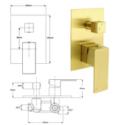 Watermark 1/2 Inch Shower Mixer Diverter Brushed Gold Square Stainless Steel Set V1233-KSQ202G