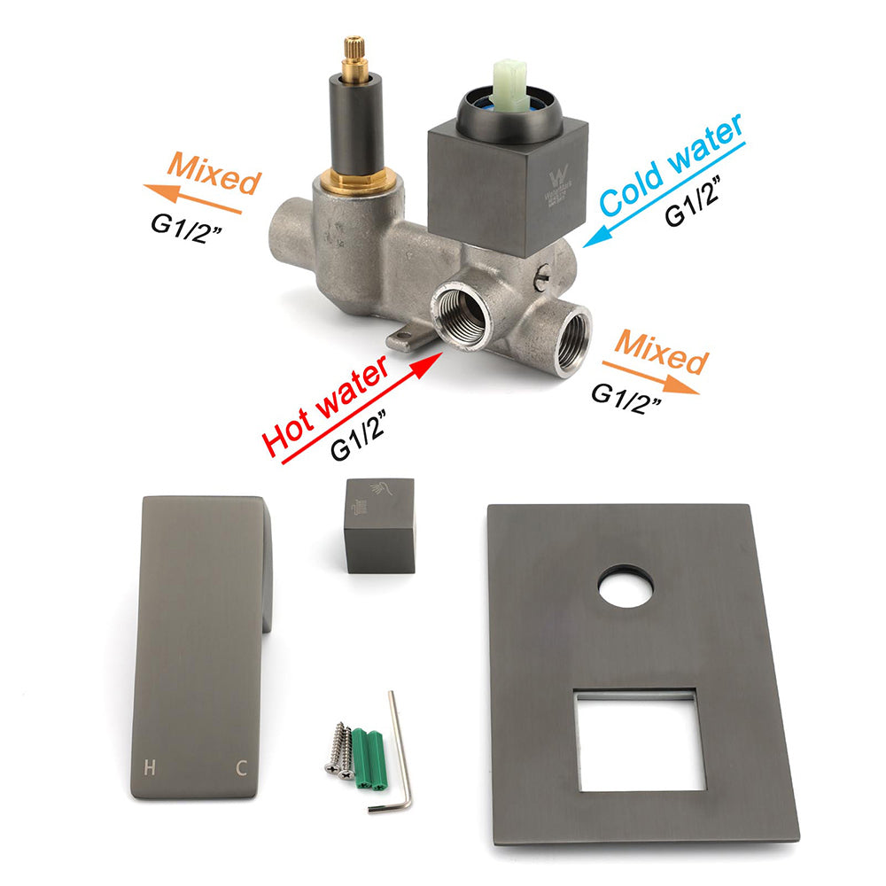 Gun Metal Square Stainless Steel Bath Shower Mixer 2 Way Switch Diverter Watermark V1233-KSQ202GM