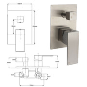 AU Standard 1/2 Inch Shower Mixer Diverter Brushed Nickel Square 2 Way Switch V1233-KSQ202N