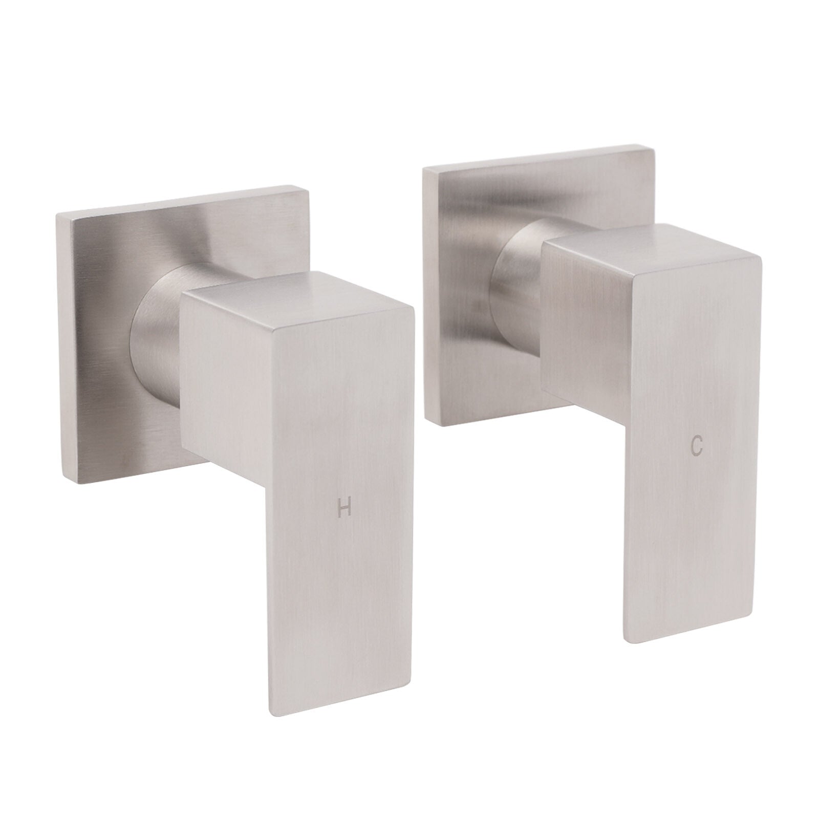Brushed Nickel Square 1/4 Turn Wall Mounted Twin Taps For Shower Bath Spout Set V1233-KSQ203BS