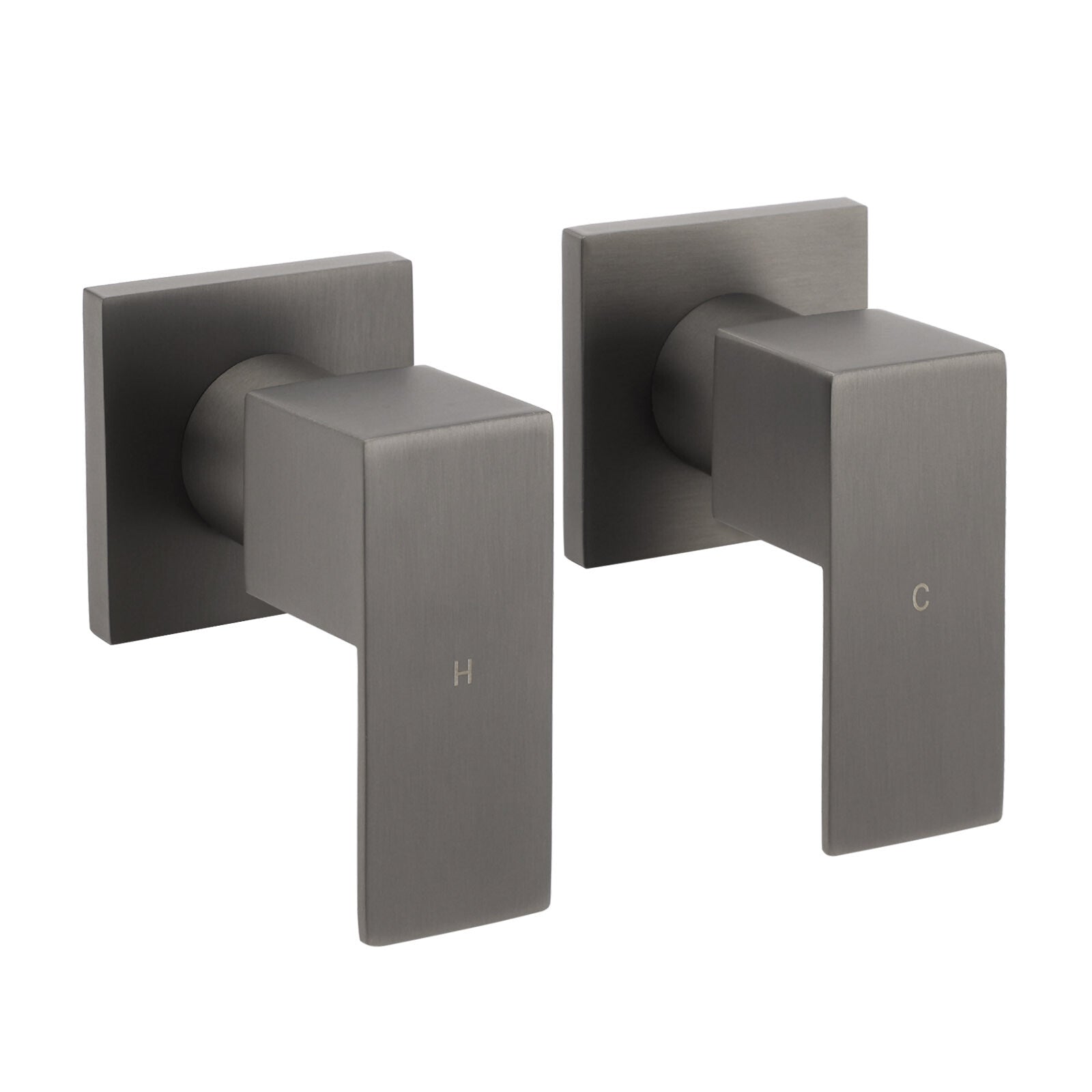 Gun Metal Grey Square 1/4 Quarter Turn Wall Twin Taps For Shower Basin Spout Set V1233-KSQ203GM