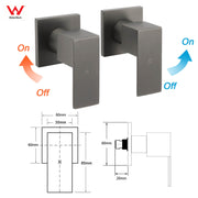 Gun Metal Grey Square 1/4 Quarter Turn Wall Twin Taps For Shower Basin Spout Set V1233-KSQ203GM