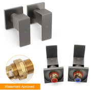 Gun Metal Grey Square 1/4 Quarter Turn Wall Twin Taps For Shower Basin Spout Set V1233-KSQ203GM
