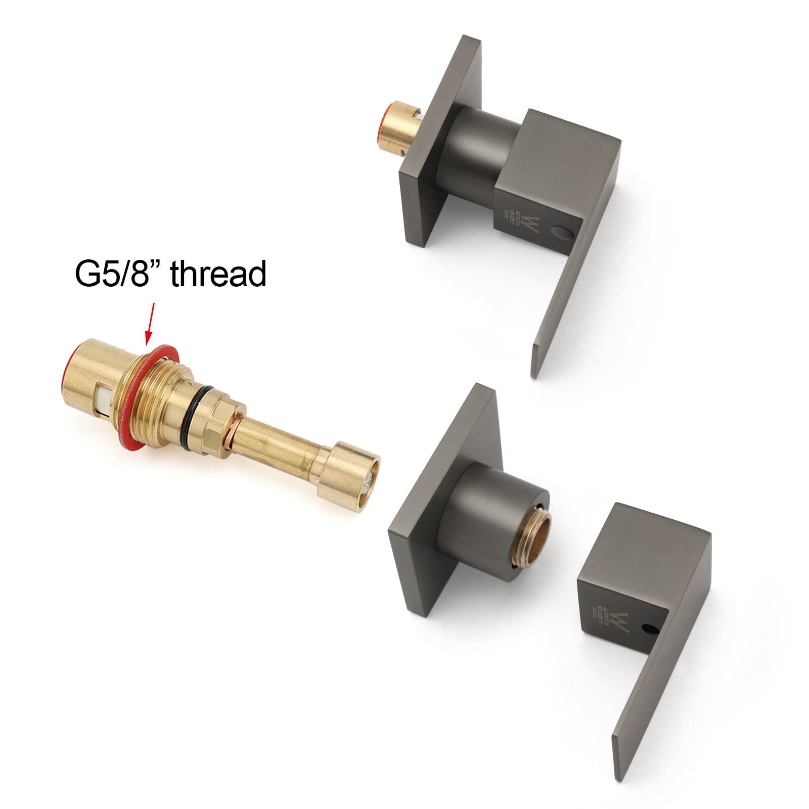 Gun Metal Grey Square 1/4 Quarter Turn Wall Twin Taps For Shower Basin Spout Set V1233-KSQ203GM