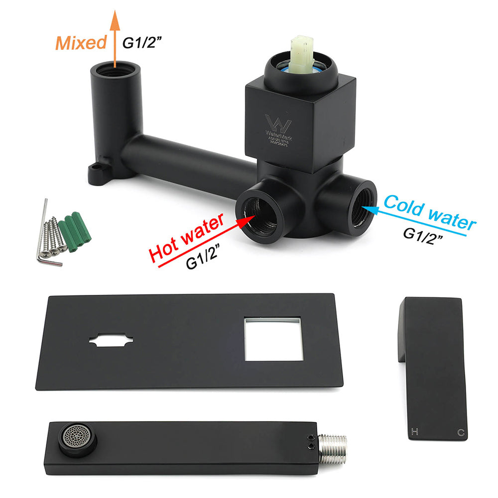 Matt Black Basin Mixer Bathroom Tub Faucet Wall Mount Tap Hot Cold Water Spout V1233-KSQ301B