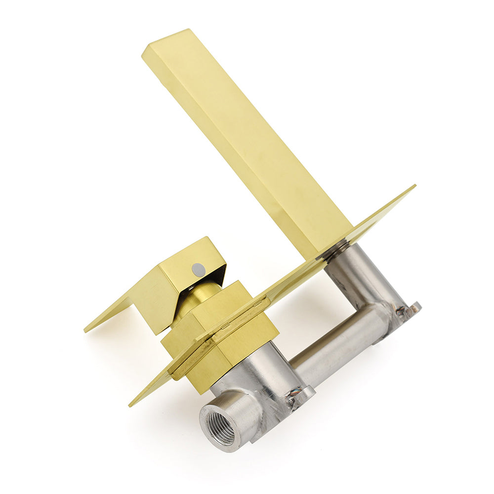 Brushed Gold Square Wall Mount Basin Mixer Laundry Vanity Tap Spout Faucet Set V1233-KSQ301G