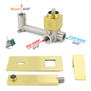 Brushed Gold Square Wall Mount Basin Mixer Laundry Vanity Tap Spout Faucet Set V1233-KSQ301G