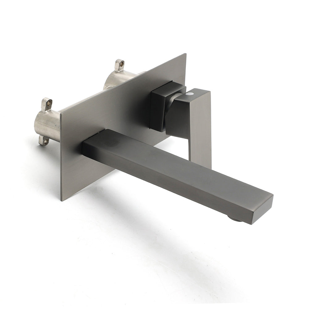 WELS Gun Metal Square Wall Mount Basin Mixer Laundry Vanity Tap Spout Faucet Set V1233-KSQ301GM